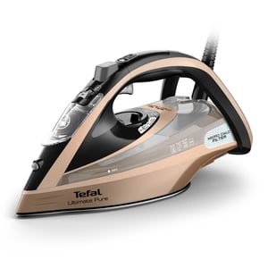 Tefal Ultimate Pure FV9852E0 Bügeleisen – Trocken- und Dampfbügeleisen mit Durilium AirGlide Autoclean-Bügelsohle, 3200 W, schwarz, kupferfarben