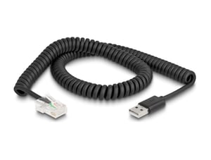 DeLOCK RJ50-to-USB 2.0 Type-A Coiled Barcode Scanner Cable, 2 m