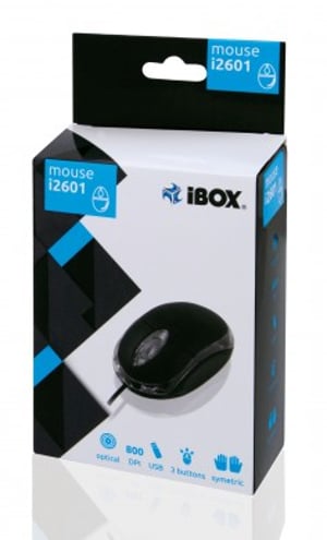 iBox i2601 mus, tvåhandsanvändning, USB typ A, optisk 800 DPI