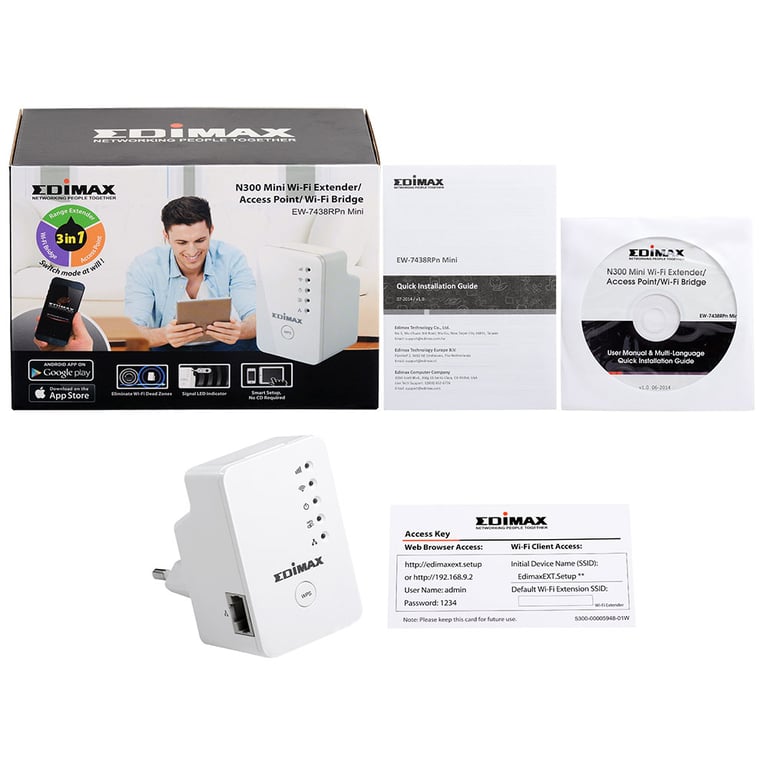 Edimax EW-7438RPn Mini Nadajnik sieciowy Biały