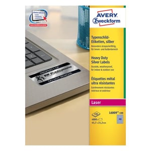 Avery L6009-100 selbstklebende Etiketten, abgerundetes Rechteck, dauerhaft, silber, 4800 Stück.