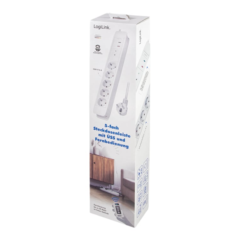 LogiLink LPS402 rozgałęziacz 1,5 m 5 x gniazdo sieciowe Wewnętrzna Biały