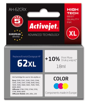 Activejet Tusz AH-62CRX (zamiennik HP 62XL C2P07AE; Premium; 18 ml; kolor)