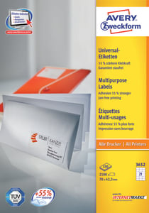 Avery 3652Z selbstklebende Etiketten, rechteckig, weiß, 2100 Stück.