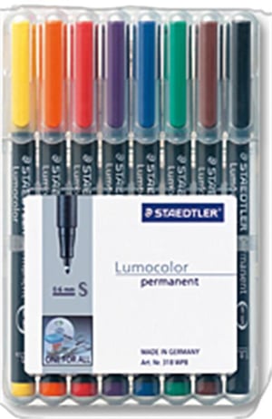 Staedtler 313 WP8 Permanent Marker: Black, Blue, Brown, Green, Orange, Red, Purple, Yellow (1 piece)
