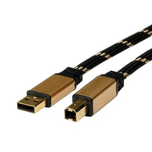 ROLINE 11.02.8805 USB 2.0 Cable, 4.5 m, USB A to USB B, 0.48 Gbit/s, Black, Gold