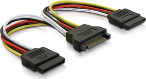 Deltaco SATA-15 Power Cable, Yellow, 0.1 m, SATA 15-pin, 2 x SATA 15-pin