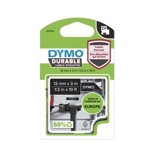 DYMO Oryginalne trwałe etykiety D1 | Czarny nadruk na czarnej taśmie | 12 mm x 3 m | Taśma etykietująca do etykieciarek LabelManager