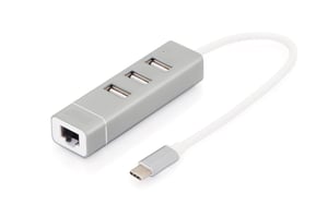 Digitus 3-Port-USB-2.0-Hub und Fast-Ethernet-LAN-Adapter mit Type-C™-Anschluss