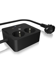 ICY BOX IB-MPS2220B-CH Verteiler, 1,9 m, 2 x Netzanschluss, für den Innenbereich, schwarz