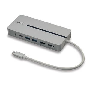 Lindy 43360 Dockingstation, kabelgebunden, USB 3.2 Gen 1 (3.1 Gen 1), Typ C, Silber, Weiß