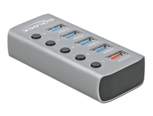 DeLOCK USB-Hub 5 Gbps mit 4 Anschlüssen + 1 Ladeanschluss mit Schalter und Hintergrundbeleuchtung