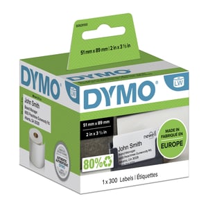DYMO LW Etiketten für Ausweise | nicht selbstklebend | 51 mm x 89 mm | Rolle mit 300 Etiketten | schwarzer Aufdruck auf weißem Hintergrund | für LabelWriter-Etikettendrucker | Original