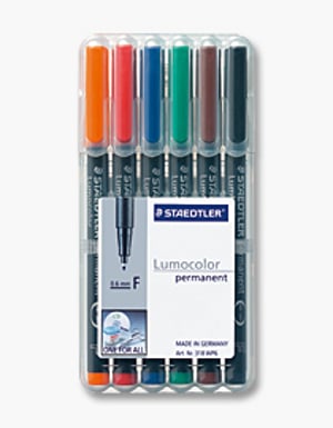 Staedtler 318 WP6 Permanent Marker: Black, Blue, Brown, Green, Orange, Red (6-pack)