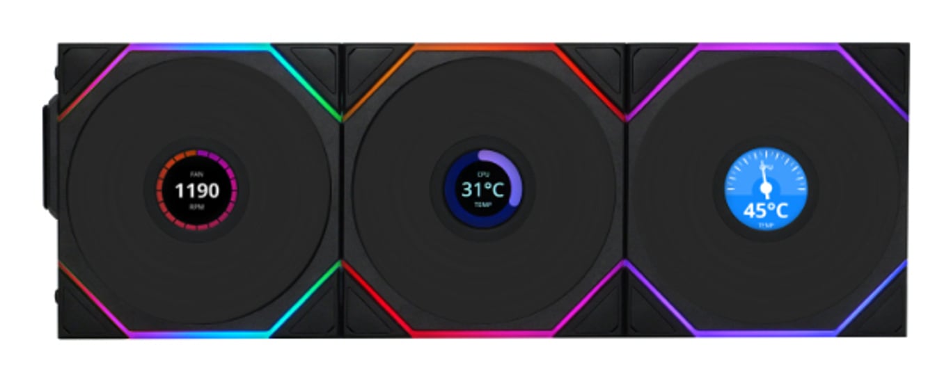 фото Вентилятор Lian Li Uni Fan TL Wireless LCD 120 Reverse Blade Black (G99.12RTLLCD1W1B.00)