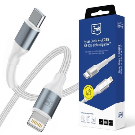 3MK 5903108680240 kabel Lightning 1 m Srebrny, Biały