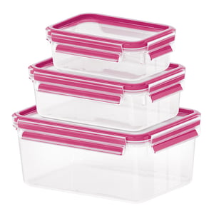 EMSA 515584 Rectangular Food Storage Container, Green, Transparent, 3-Pack