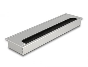 DeLOCK Kabeldurchführung mit Bürste für den Einbau in einen Tisch, 300 x 80 x 28 mm, silber