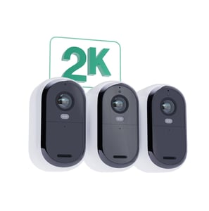 Arlo Essential 2 2K Außenkamera 3er-Pack mit 3 Solarmodulen BNDL IP-Sicherheitskamera (Zylinderform) für den Innen- und Außenbereich, 1920 x 1080 px, Decken-/Wandmontage