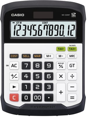 Casio WD-320MT miniräknare, skrivbordsmodell, finansiell miniräknare, svart, vit