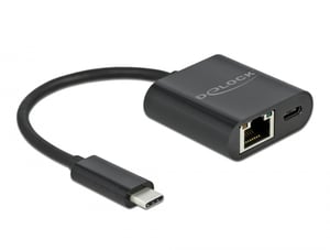 DeLOCK USB Type-C to Gigabit LAN 10/100/1000 Mbps Adapter with Power Delivery Port, Black