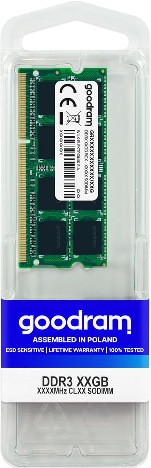 Goodram GR1600S3V64L11/8G 8 GB memory module, 1 x 8 GB DDR3 204-pin SO-DIMM