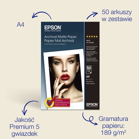 Epson Fotograficzny papier matowy Archival Matte Photo Paper A4 firmy , 189 g/m2, 50 arkuszy