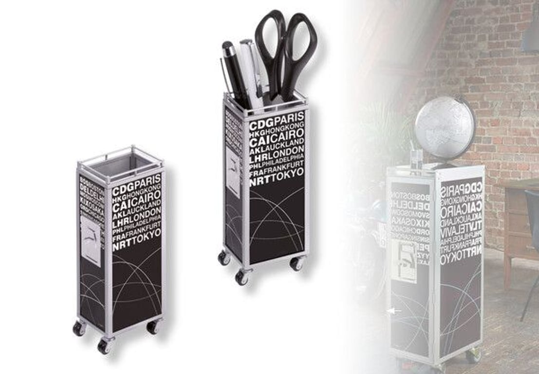 TROIKA MINI TROLLEY pojemnik na długopisy Metal Czarny, Biały