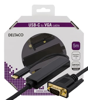 Deltaco USBC-1089-K 5 m USB Type-C to VGA (D-Sub) Cable Adapter, Black