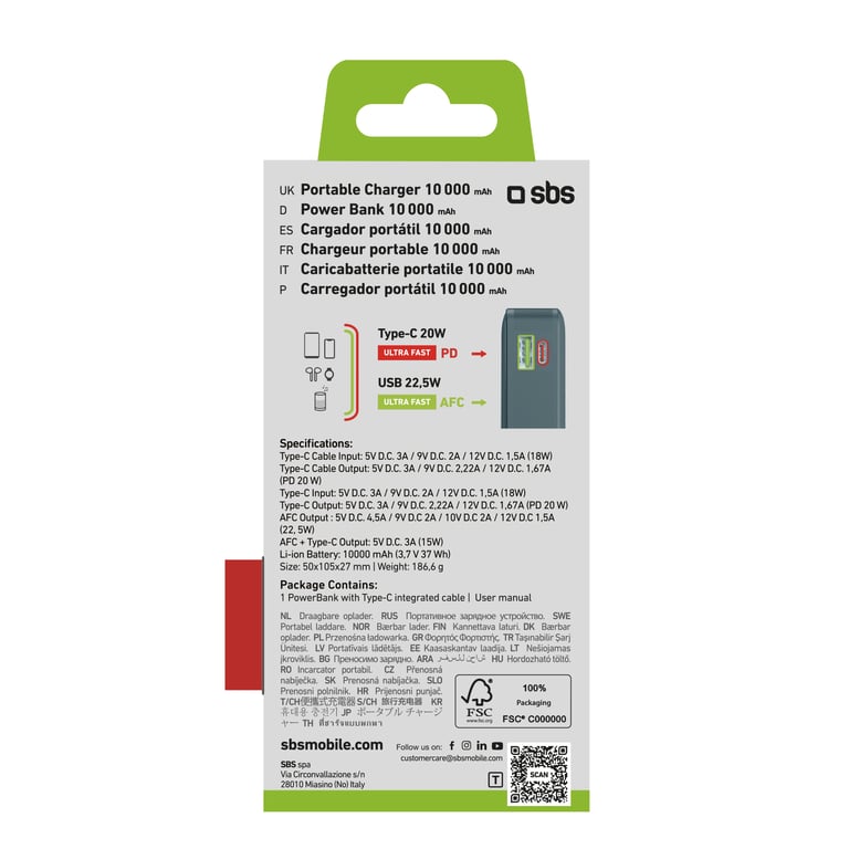 фото Зовнішній акумулятор (павербанк) SBS LCD Power Bank 22.5W 10000 mAh Light Blue (TTBB10000LCDTCPD20A)