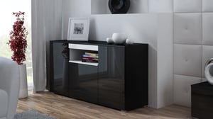 Cama byrå VIVA 150 svart/svart högblank + vit