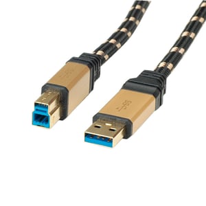 ROLINE 11.02.8903 USB 3.2 Gen 1 (3.1 Gen 1) Cable, 3 m, USB A to USB B, Black, Gold