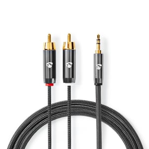 Nedis CATB22200GY10 Audio Cable, 1 m, 3.5 mm to 2 x RCA, Gray