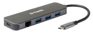 D-Link DUB-2334 dockningsstation, kabelansluten USB Type-C, grå