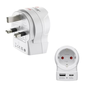 Hama EU to UK Power Plug Adapter: Type G (UK), Type C, and Type F – White