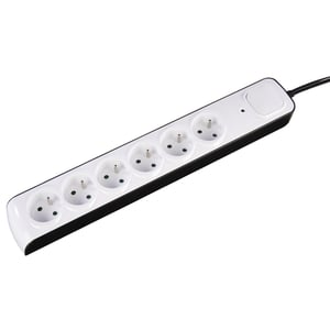 Hama Premium-Verteiler 1,5 m, 6 x Netzsteckdose, für den Innenbereich, Schwarz, Weiß