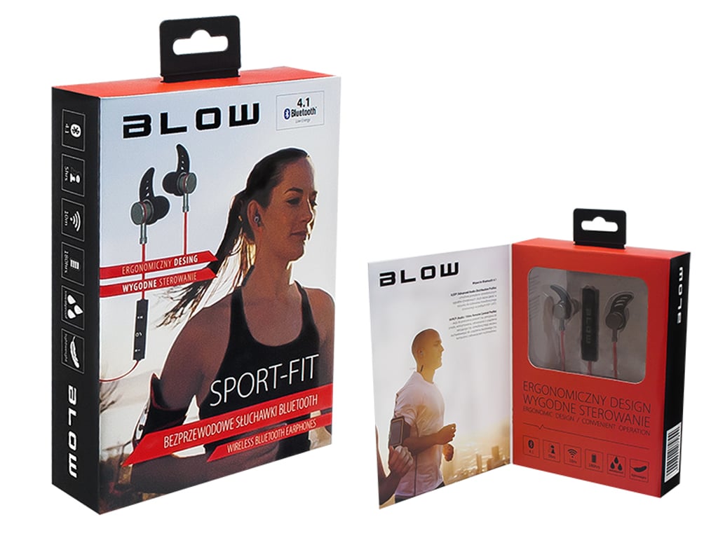 BLOW Sport-Fit Zestaw słuchawkowy Bezprzewodowy Douszny Bluetooth Czarny, Czerwony