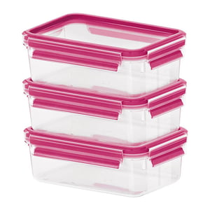 EMSA 515582 Rectangular Food Storage Container, 0.55 L, Pink, Transparent, 3-Pack