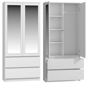 Topeshop SS-90 WHITE MIRROR Wardrobe and Closet, 5 shelves, 2 doors. White