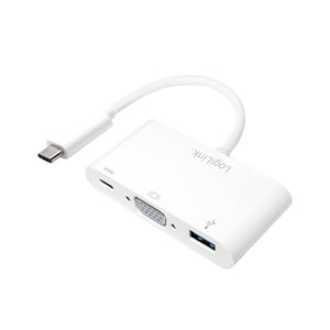 LogiLink 0,14 m, 2xUSB-C/VGA+USB-A externe USB-Grafikkarte 1920 x 1200 px Weiß