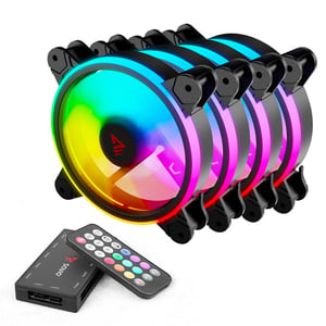 Savio FAN-01 4er-Pack 120-mm-ARGB-Lüfter inklusive Controller und Fernbedienung PC-Gehäuse 12-cm-Lüfter Schwarz 4 Stück