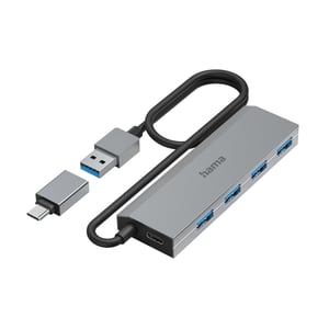 Hama 00200138 USB 3.2 Gen 1 (3.1 Gen 1) Hubs und Konzentratoren Typ A + Typ C 5000 Mbit/s Anthrazit, Grau