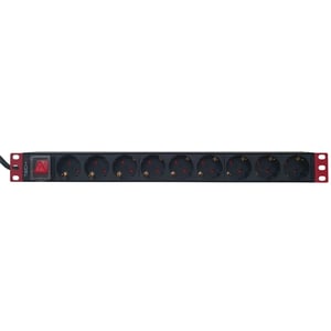Techly I-CASE STRIP-91UD PDU-Stromverteiler mit 9 Netzanschlüssen, 1U, schwarz, rot
