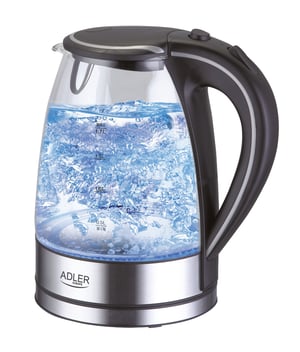 Adler AD 1225 czajnik elektryczny 1,7 l 2000 W Czarny, Stal nierdzewna, Przezroczysty