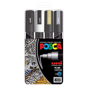 POSCA PC-5M Czarny, Złoto, Srebrny, Biały 4 szt.