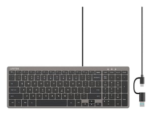 UNITEK SlimTap klawiatura Dom/Biuro USB QWERTY Angielski Ciemny Szary