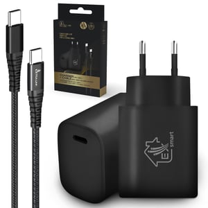 Extralink Smart Life | Rinkinys USB Type-C to Type-C, 200cm, Juodas + kroviklis 18W PD3.0 | Juoda