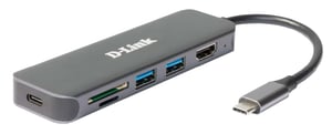 D-Link DUB-2327 dockningsstation, kabelansluten USB Type-C, grå