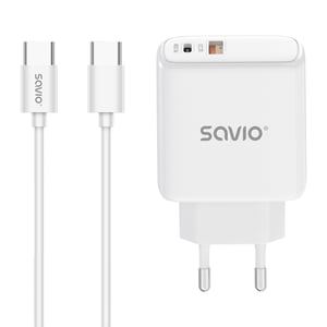 Savio LA-10 Portable Device Charger for Cell Phones, Phones, Universal White USB Fast Charging