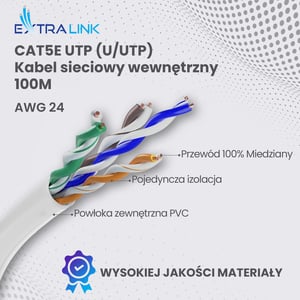 Extralink Kabel sieciowy skrętka CAT5E UTP (U/UTP) V2 Wewnętrzny 100M